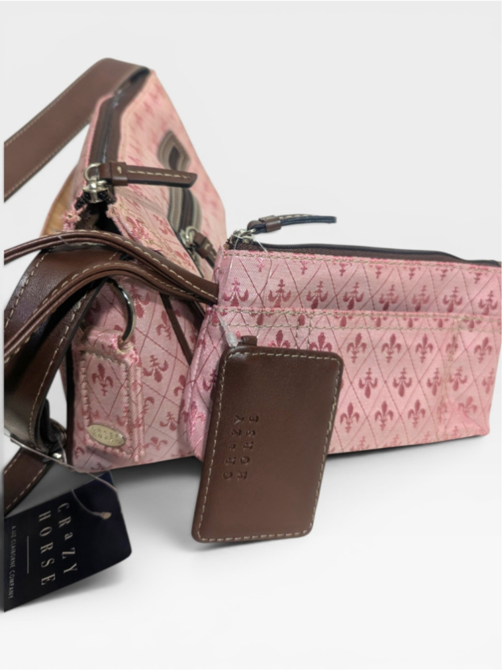 Crazy Horse Liz Claiborne NWT Fleur-de-lis Shoulder Bag Pink & Brown - Picture 5 of 12
